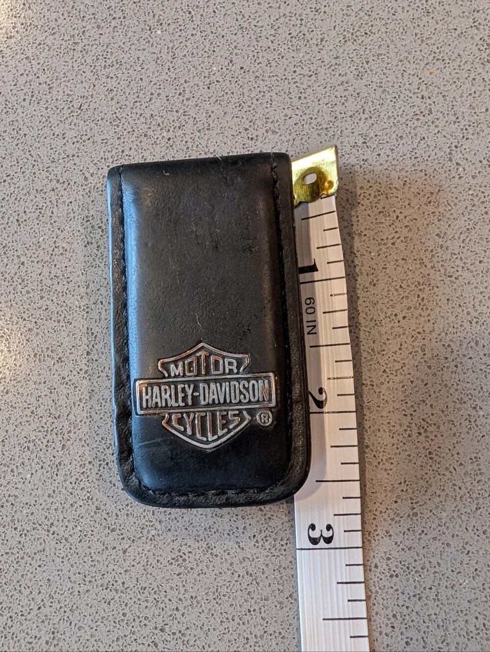 Harley-Davidson Black Leather Money Clip with Silver Bar & Shield